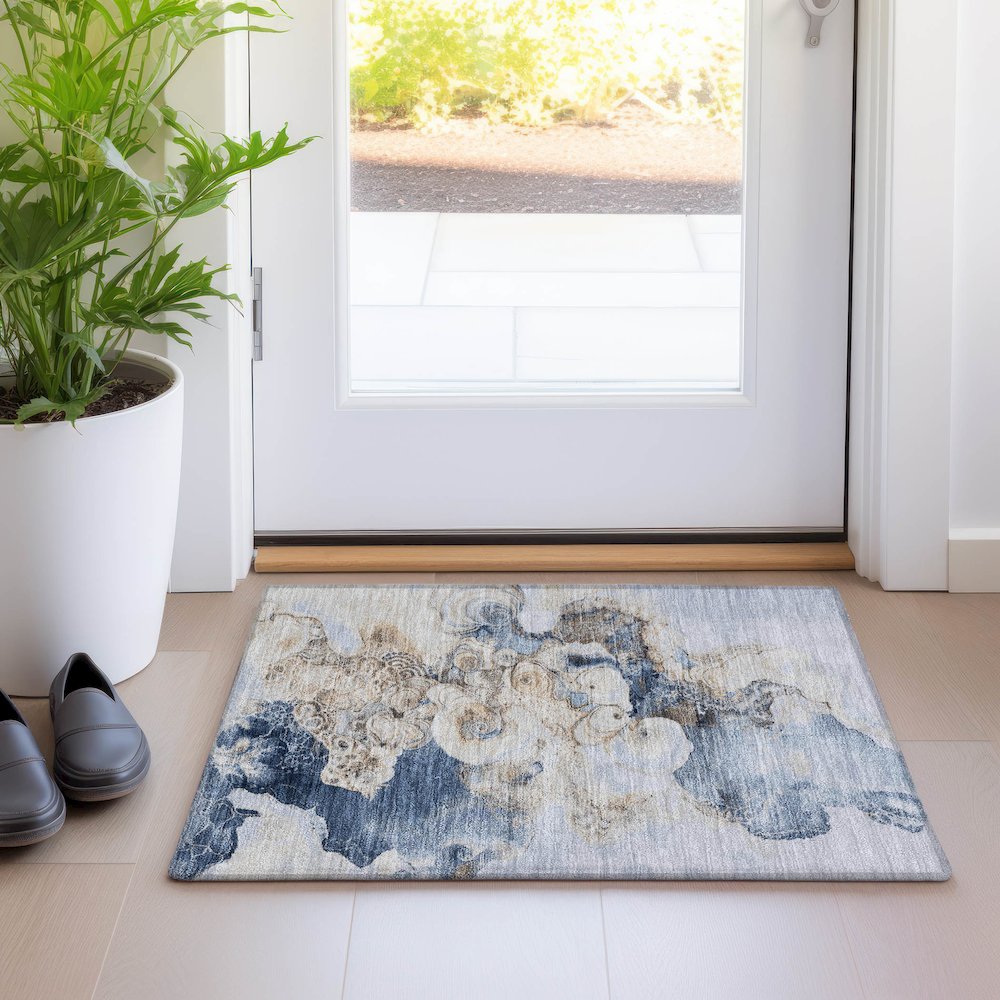 Machine Washable Indoor/Outdoor Chantille Denim 1'8" x 2'6" Rug. Picture 5