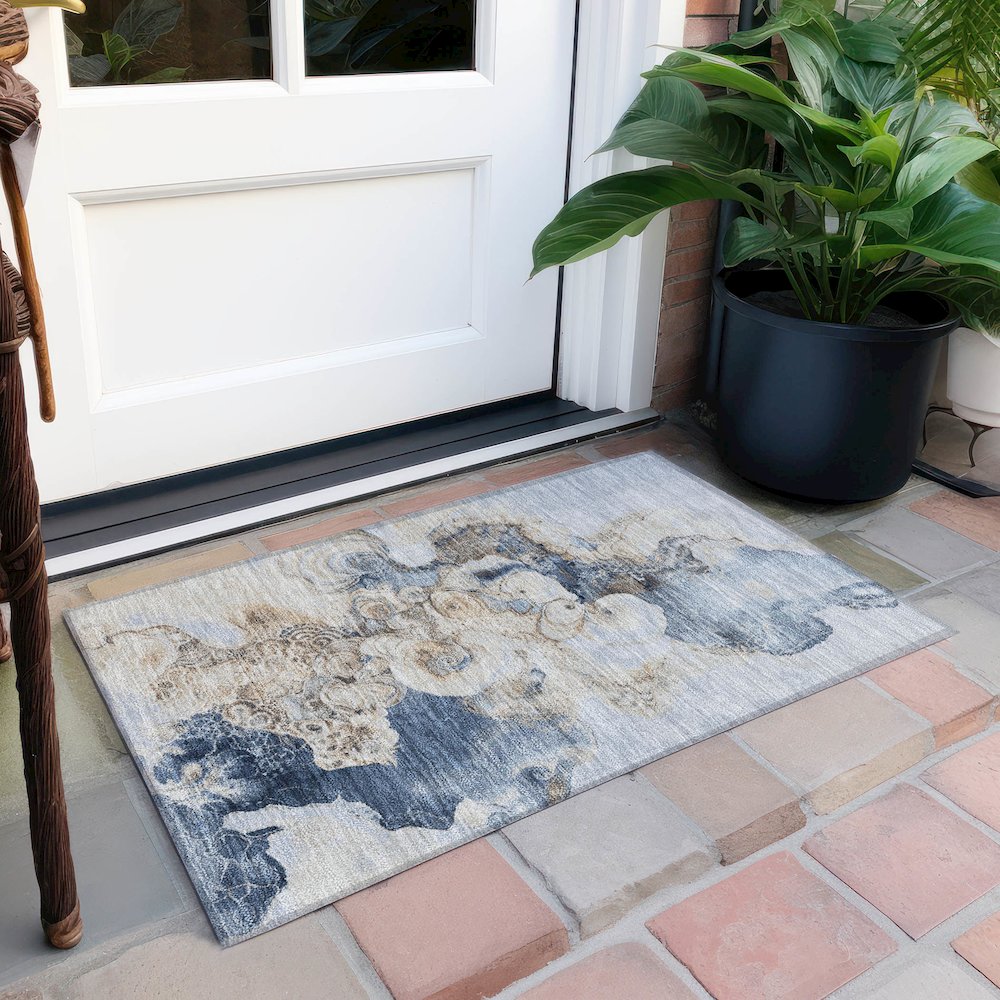 Machine Washable Indoor/Outdoor Chantille Denim 1'8" x 2'6" Rug. Picture 6