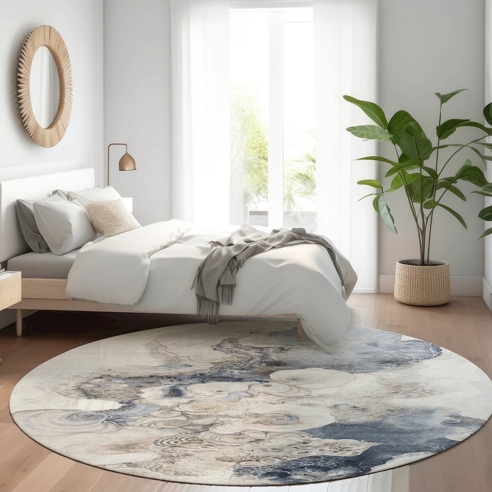 Machine Washable Indoor/Outdoor Chantille Ivory 8' x 8' Round Rug. Picture 5