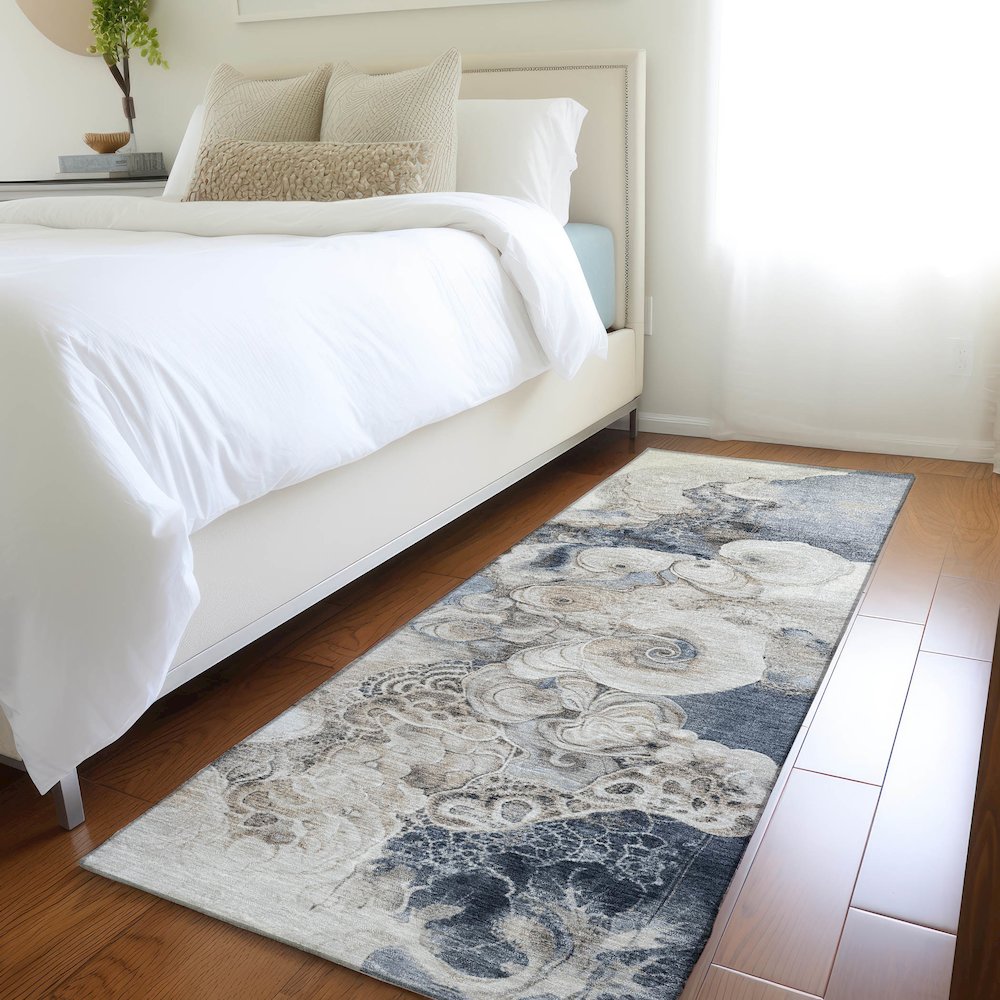 Machine Washable Indoor/Outdoor Chantille Ivory 2'3" x 7'6" Runner Rug. Picture 5