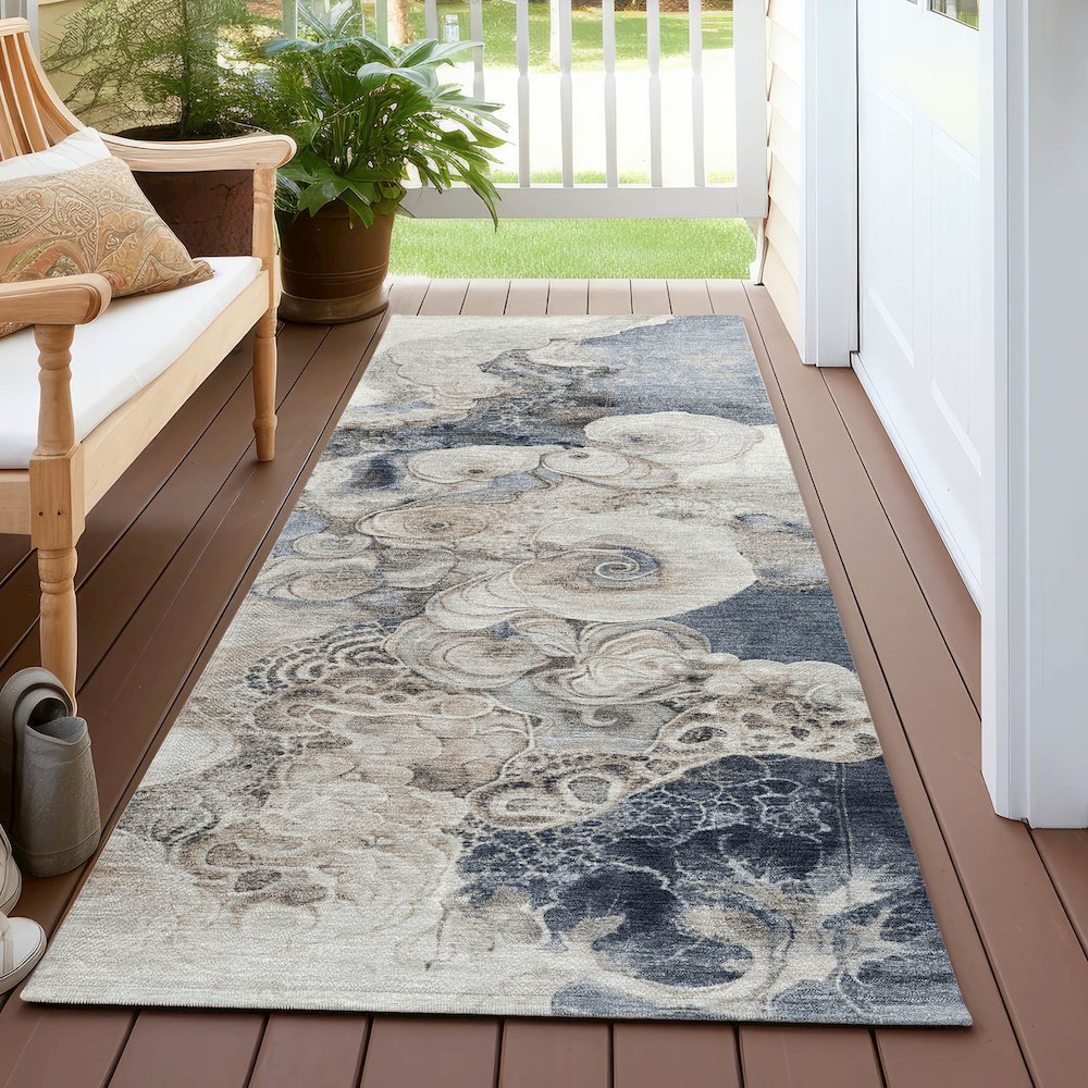 Machine Washable Indoor/Outdoor Chantille Ivory 2'3" x 7'6" Runner Rug. Picture 6