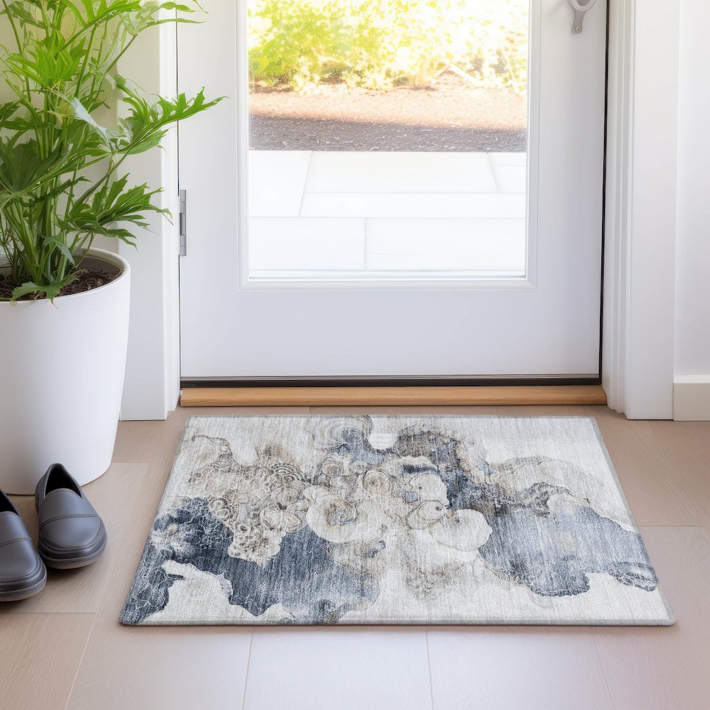 Machine Washable Indoor/Outdoor Chantille Ivory 1'8" x 2'6" Rug. Picture 5