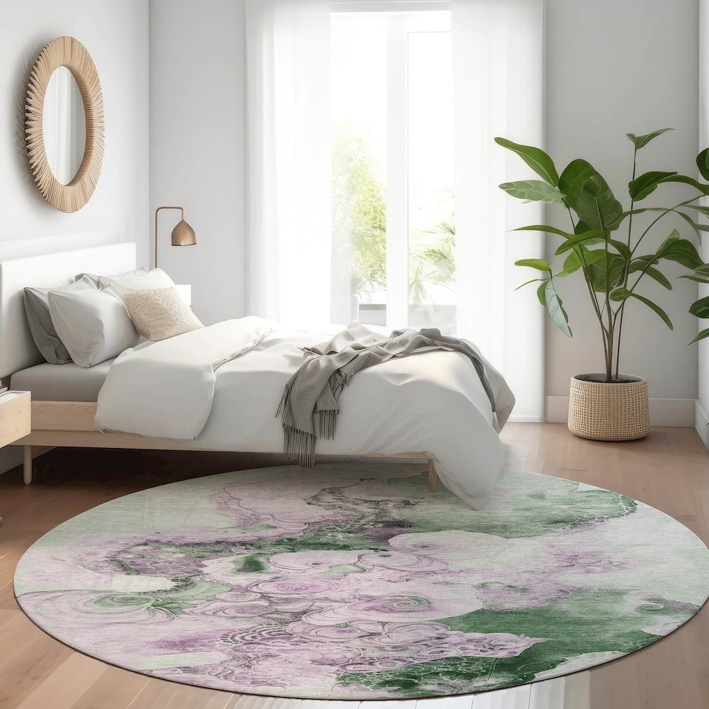 Machine Washable Indoor/Outdoor Chantille Sage 8' x 8' Round Rug. Picture 5