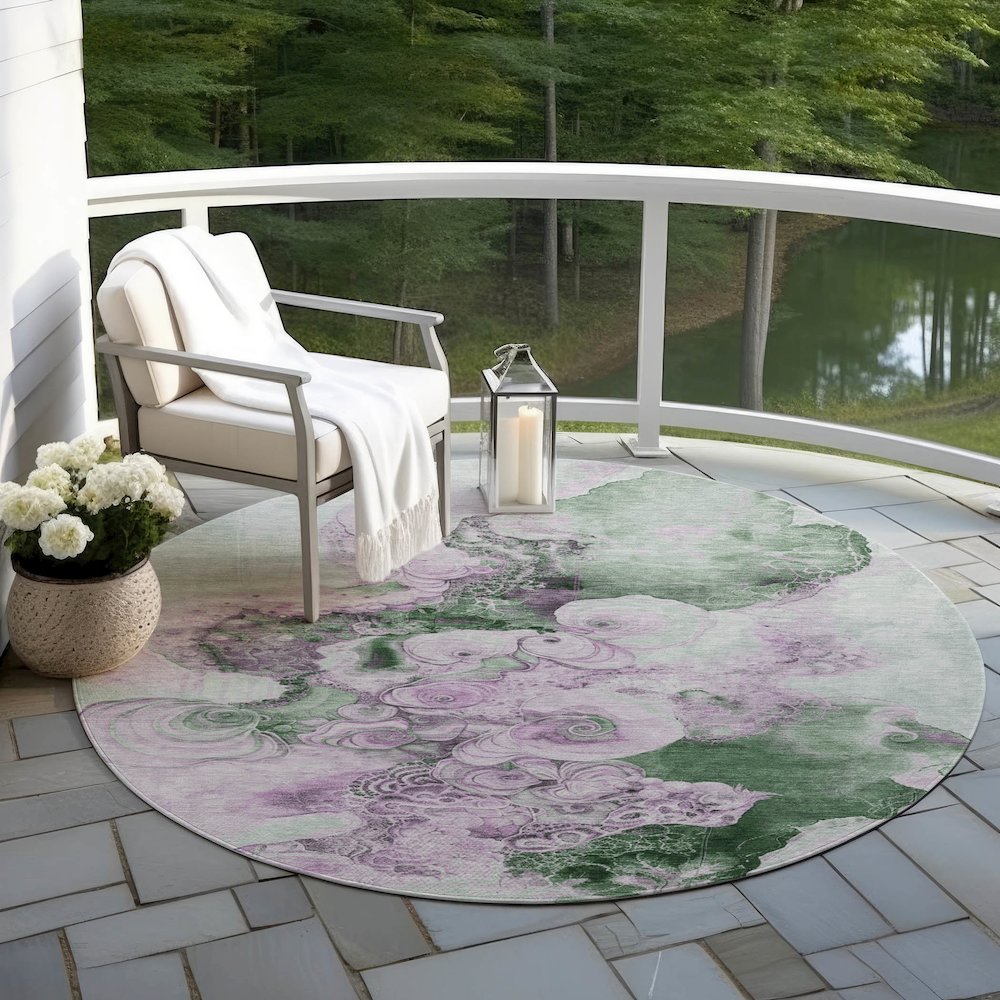 Machine Washable Indoor/Outdoor Chantille Sage 8' x 8' Round Rug. Picture 6