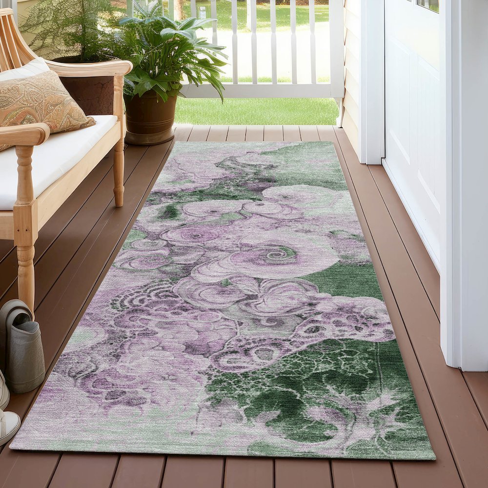 Machine Washable Indoor/Outdoor Chantille Sage 2'3" x 7'6" Runner Rug. Picture 6