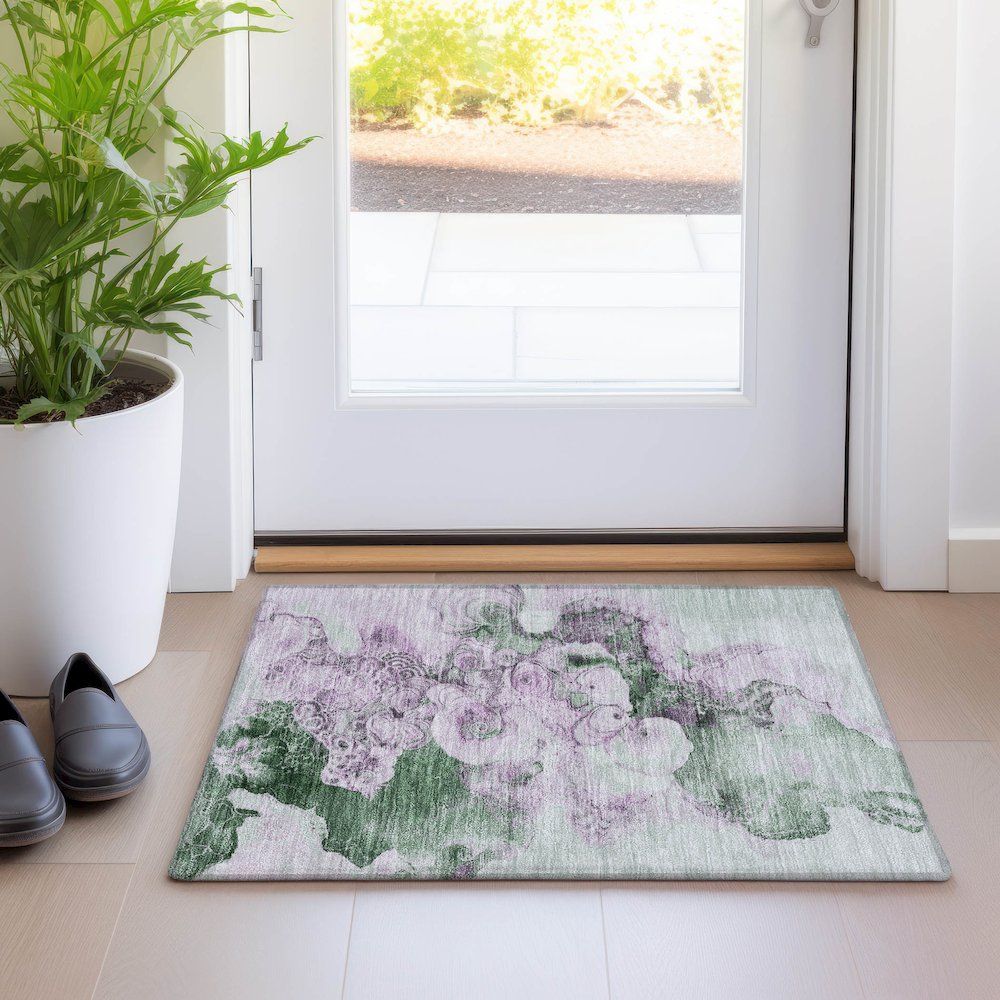 Machine Washable Indoor/Outdoor Chantille Sage 1'8" x 2'6" Rug. Picture 5