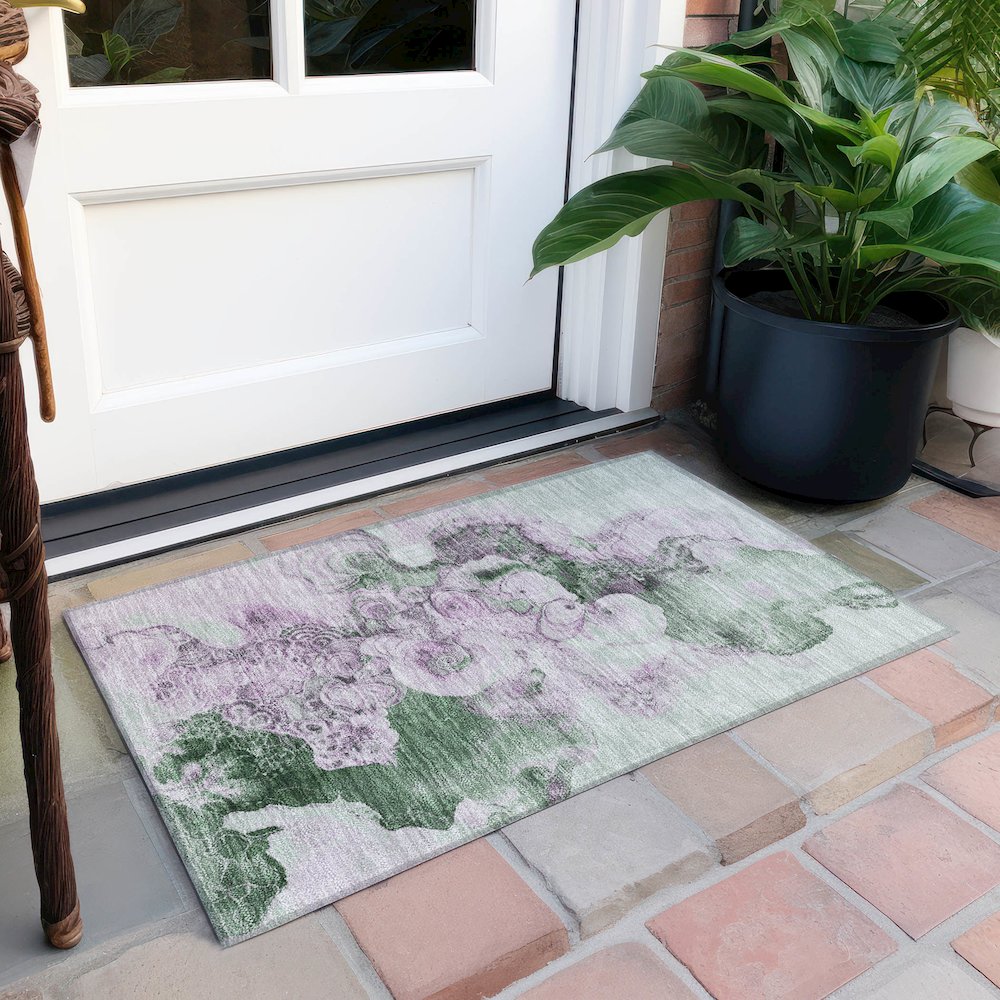 Machine Washable Indoor/Outdoor Chantille Sage 1'8" x 2'6" Rug. Picture 6