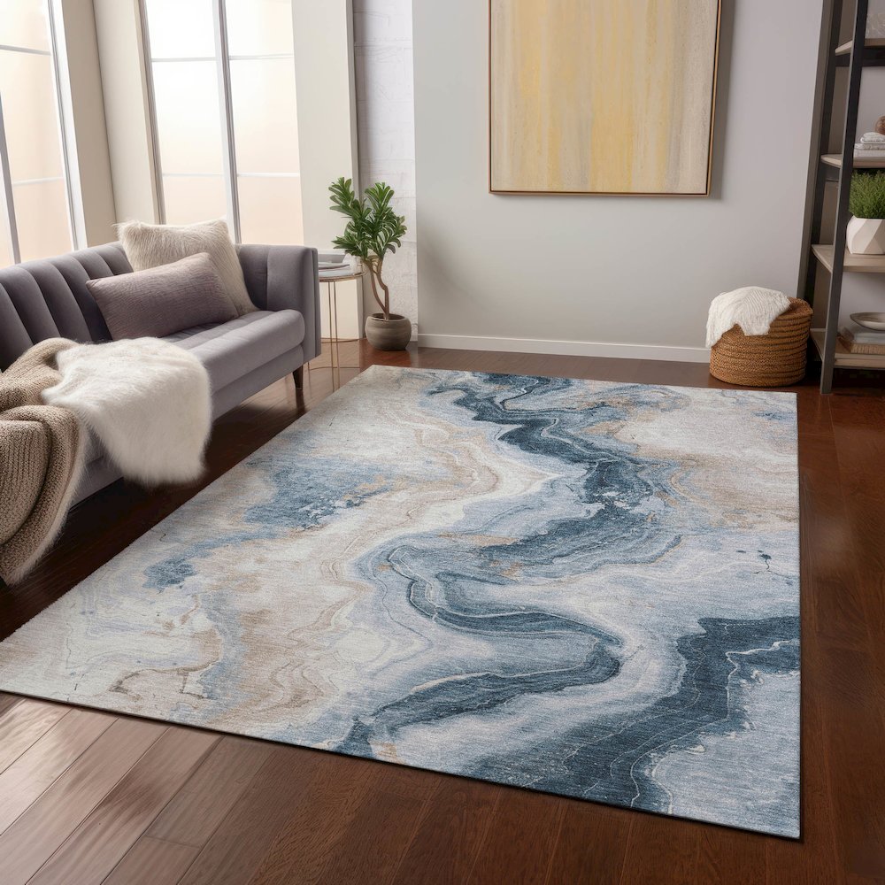 Machine Washable Indoor/Outdoor Chantille Beige 2'6" x 3'10" Rug. Picture 6