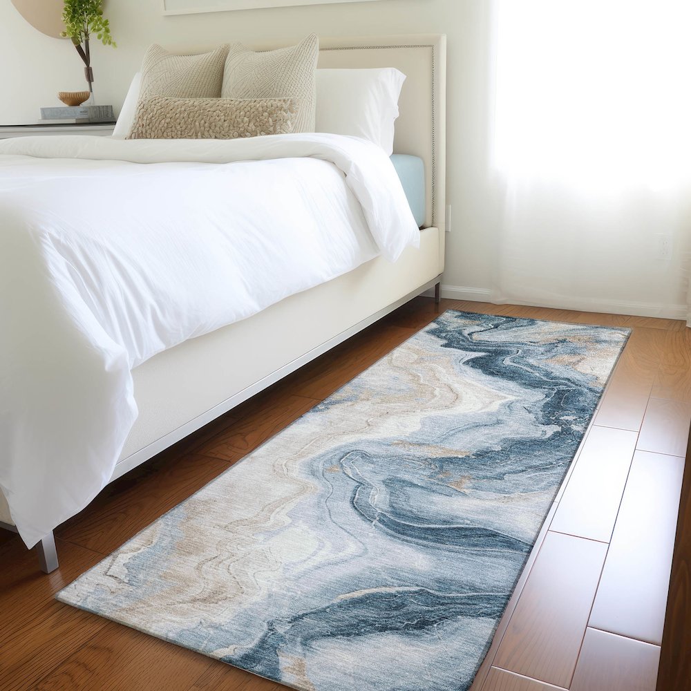 Machine Washable Indoor/Outdoor Chantille Beige 2'3" x 7'6" Runner Rug. Picture 5