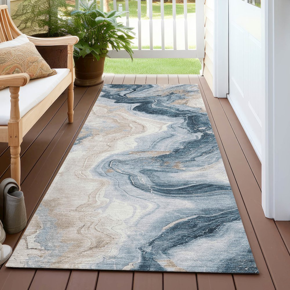 Machine Washable Indoor/Outdoor Chantille Beige 2'3" x 7'6" Runner Rug. Picture 6