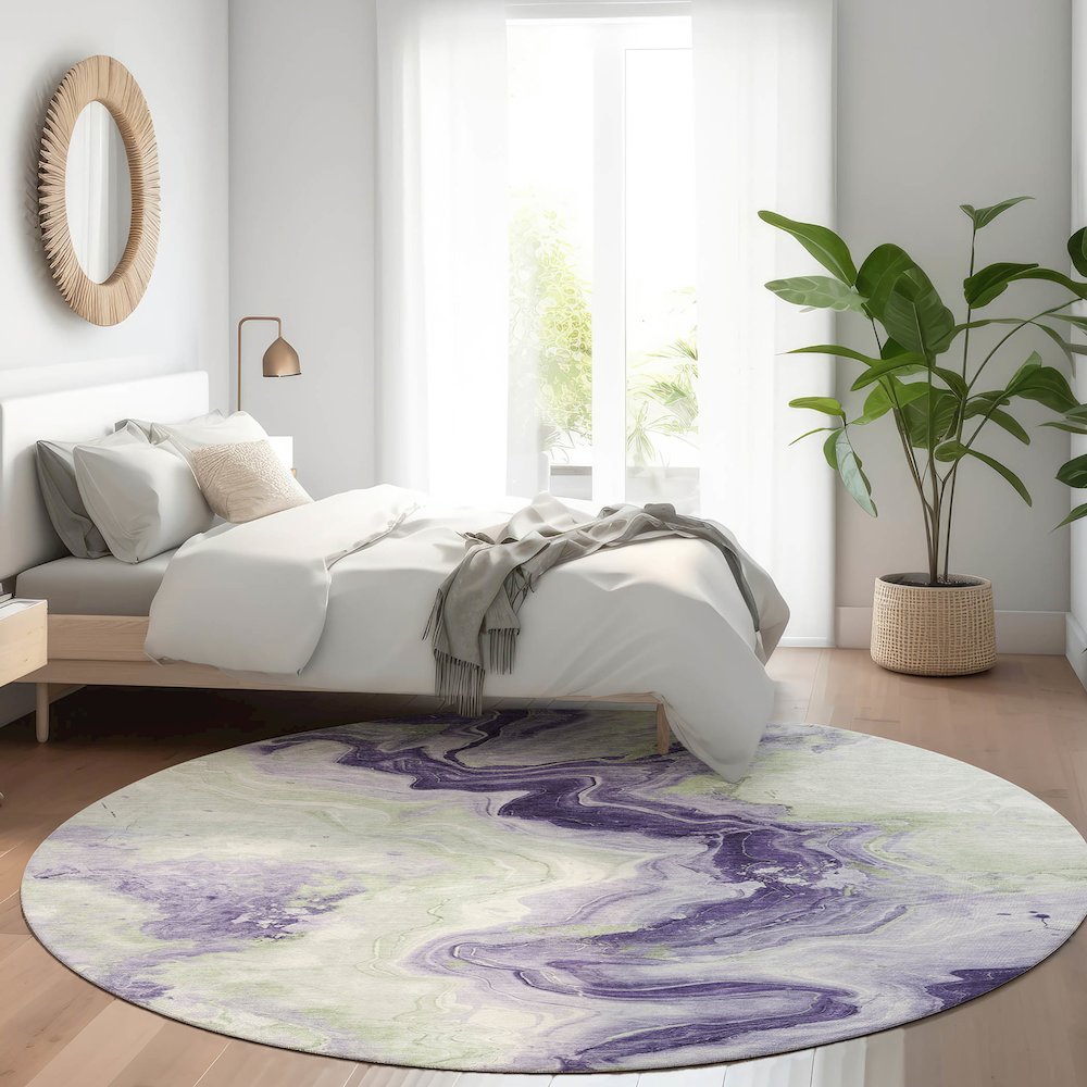 Machine Washable Indoor/Outdoor Chantille Lavender 8' x 8' Round Rug. Picture 5