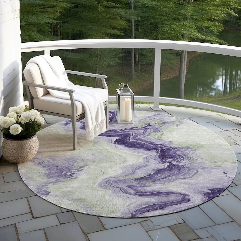 Machine Washable Indoor/Outdoor Chantille Lavender 8' x 8' Round Rug. Picture 6