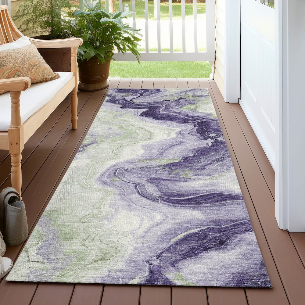 Machine Washable Indoor/Outdoor Chantille Lavender 2'3" x 7'6" Runner Rug. Picture 6