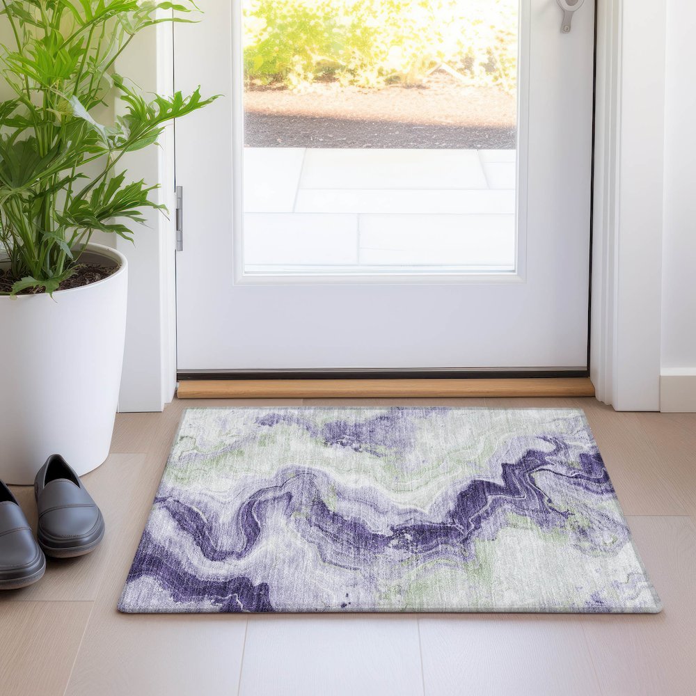 Machine Washable Indoor/Outdoor Chantille Lavender 1'8" x 2'6" Rug. Picture 5