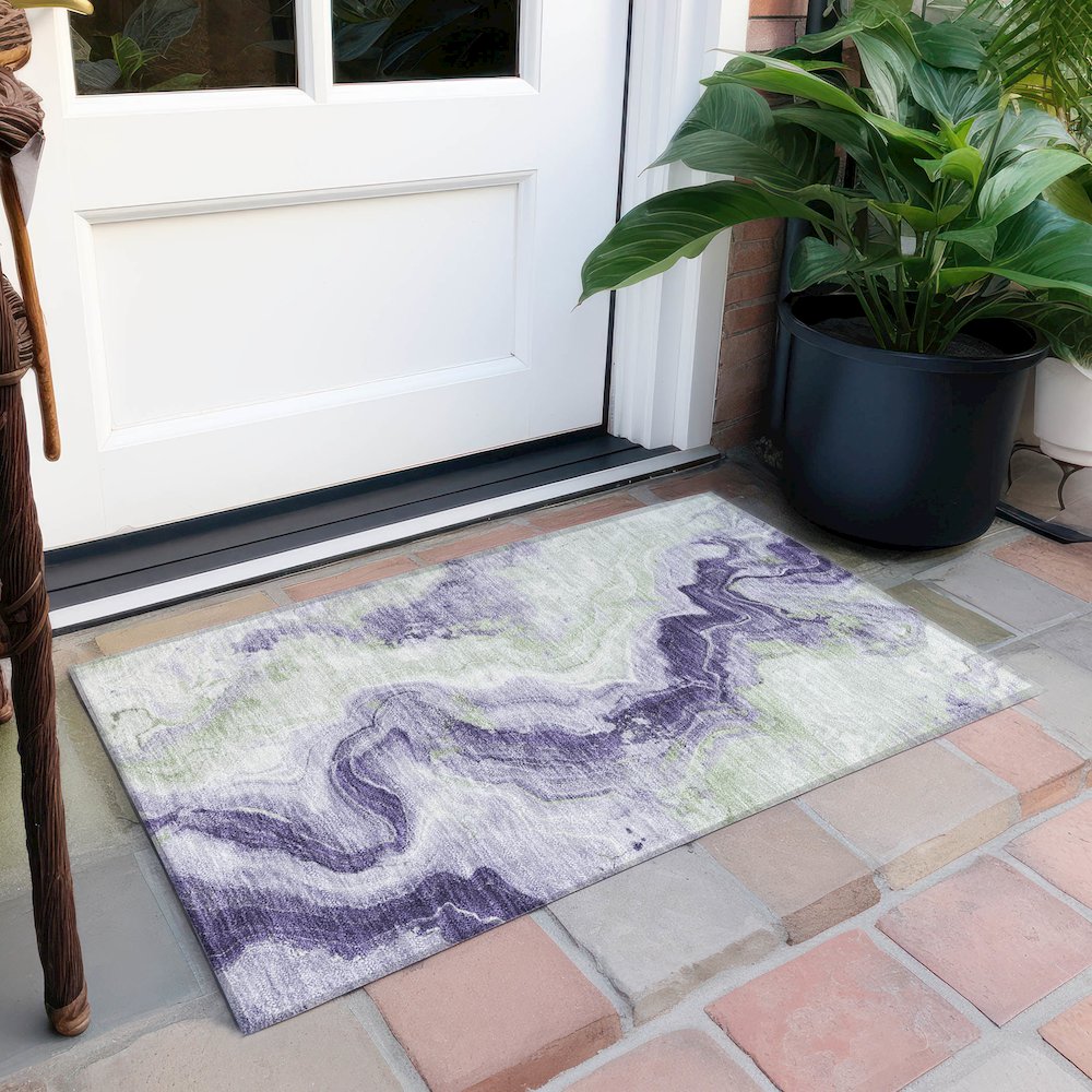 Machine Washable Indoor/Outdoor Chantille Lavender 1'8" x 2'6" Rug. Picture 6