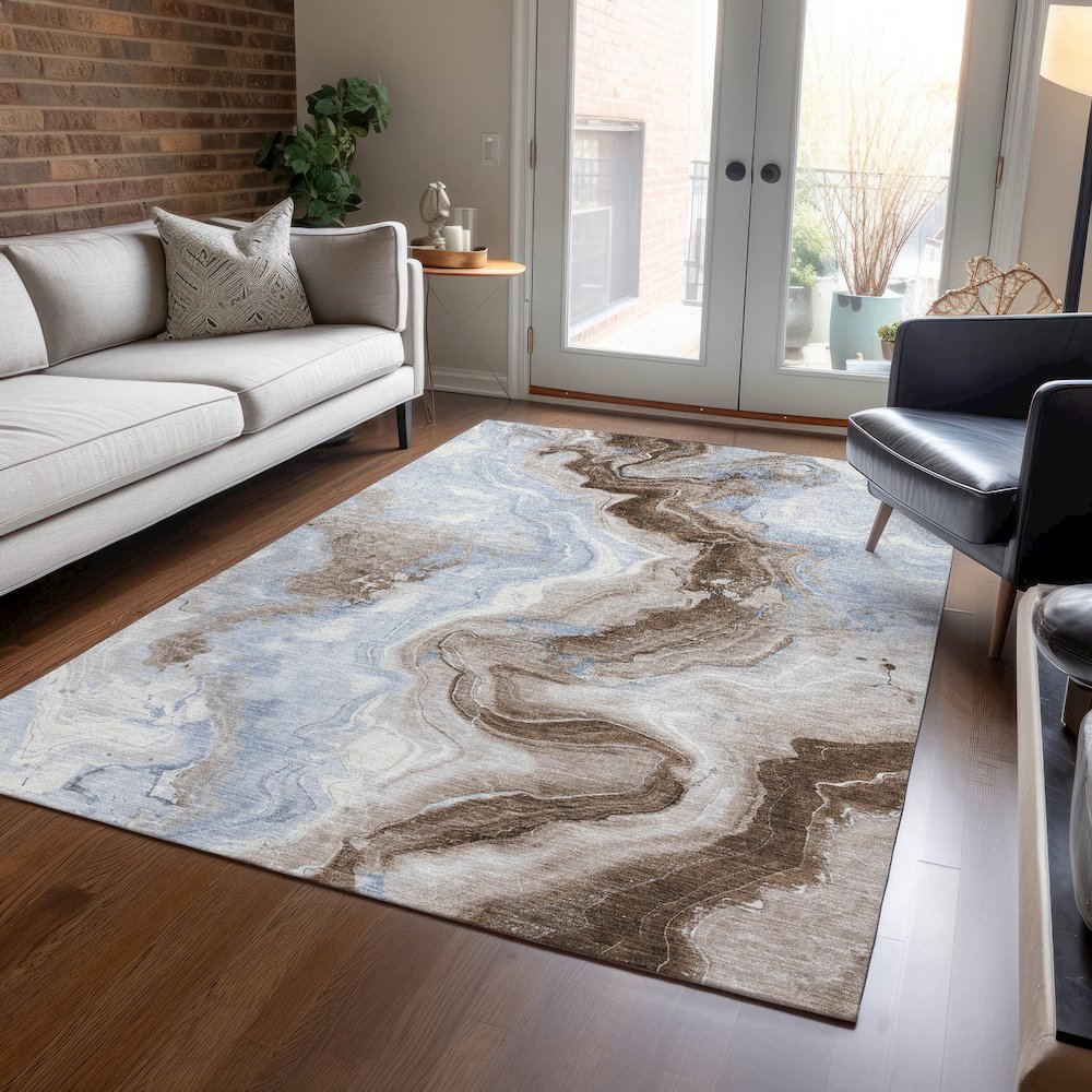 Machine Washable Indoor/Outdoor Chantille Taupe 2'6" x 3'10" Rug. Picture 5