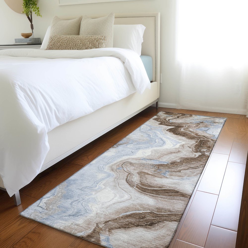 Machine Washable Indoor/Outdoor Chantille Taupe 2'3" x 7'6" Runner Rug. Picture 5