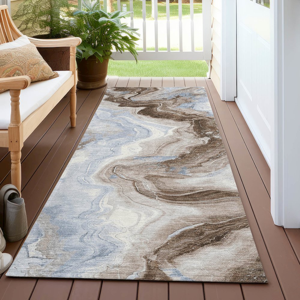 Machine Washable Indoor/Outdoor Chantille Taupe 2'3" x 7'6" Runner Rug. Picture 6