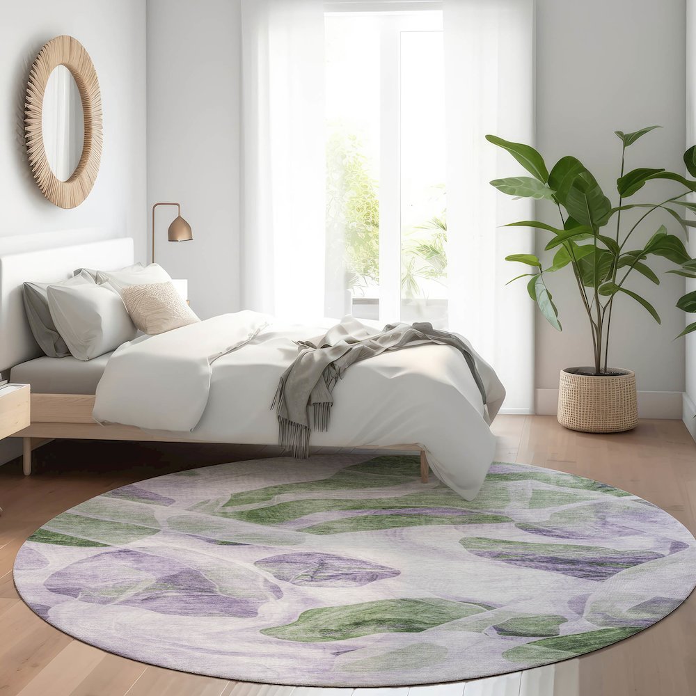 Machine Washable Indoor/Outdoor Chantille Lavender 8' x 8' Round Rug. Picture 5