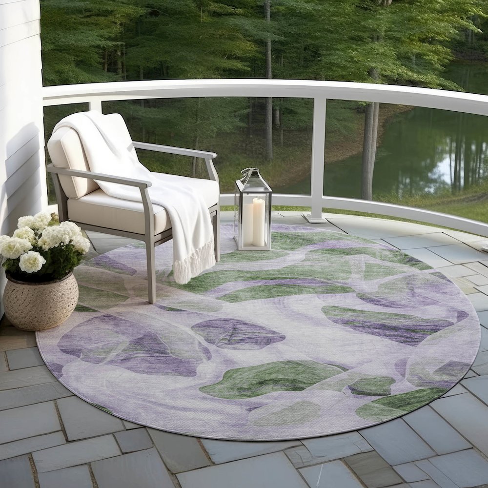 Machine Washable Indoor/Outdoor Chantille Lavender 8' x 8' Round Rug. Picture 6