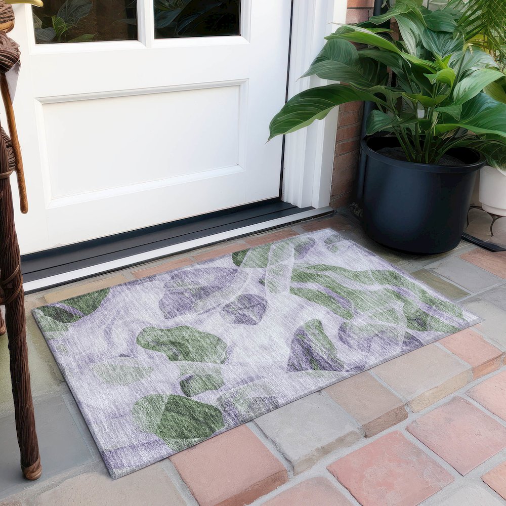 Machine Washable Indoor/Outdoor Chantille Lavender 1'8" x 2'6" Rug. Picture 6