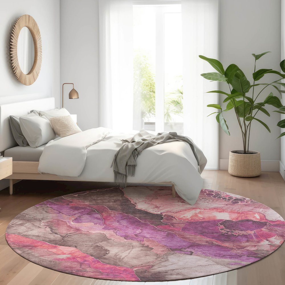Machine Washable Indoor/Outdoor Chantille Blush 8' x 8' Round Rug. Picture 5
