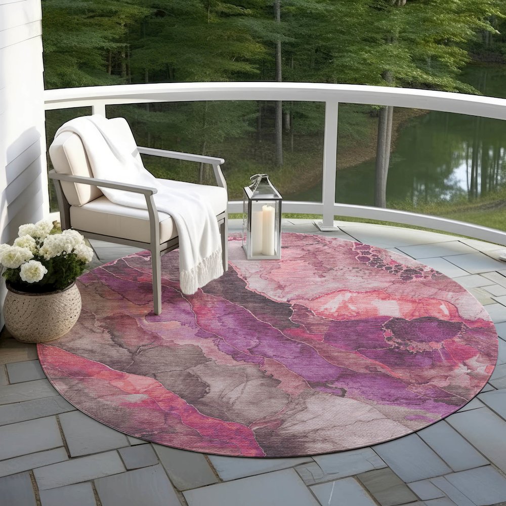 Machine Washable Indoor/Outdoor Chantille Blush 8' x 8' Round Rug. Picture 6