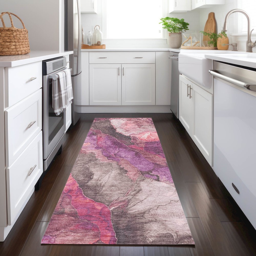 Machine Washable Indoor/Outdoor Chantille Blush 2'3" x 7'6" Runner Rug. Picture 5