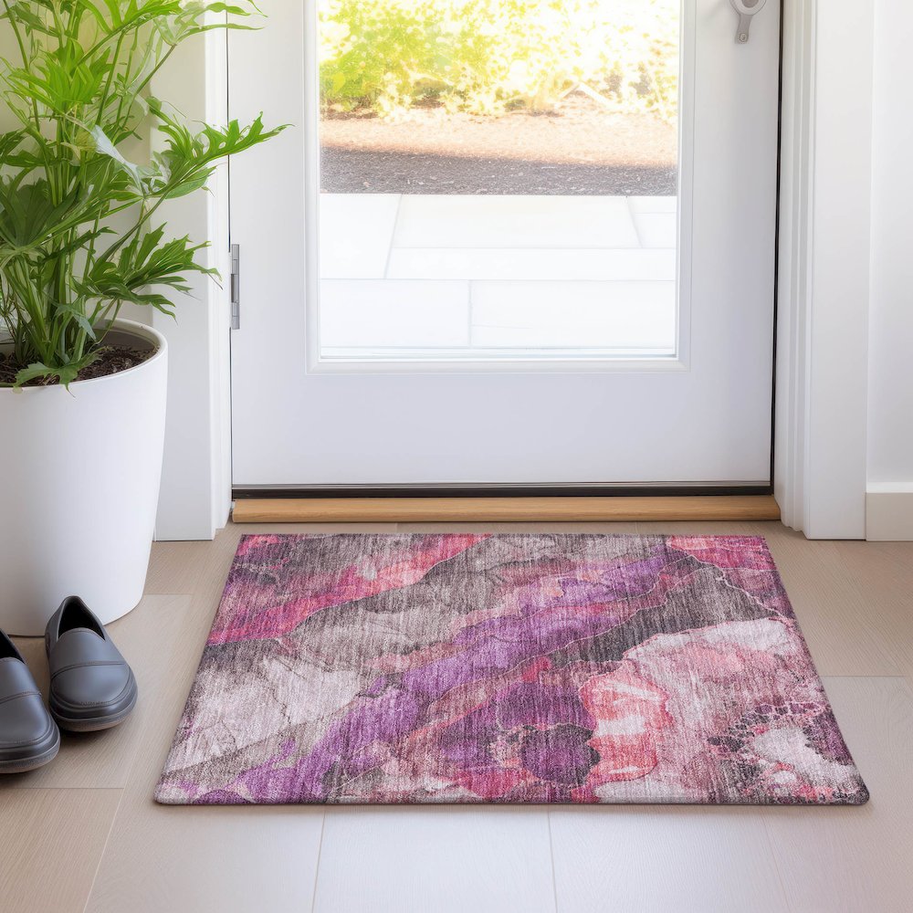 Machine Washable Indoor/Outdoor Chantille Blush 1'8" x 2'6" Rug. Picture 5