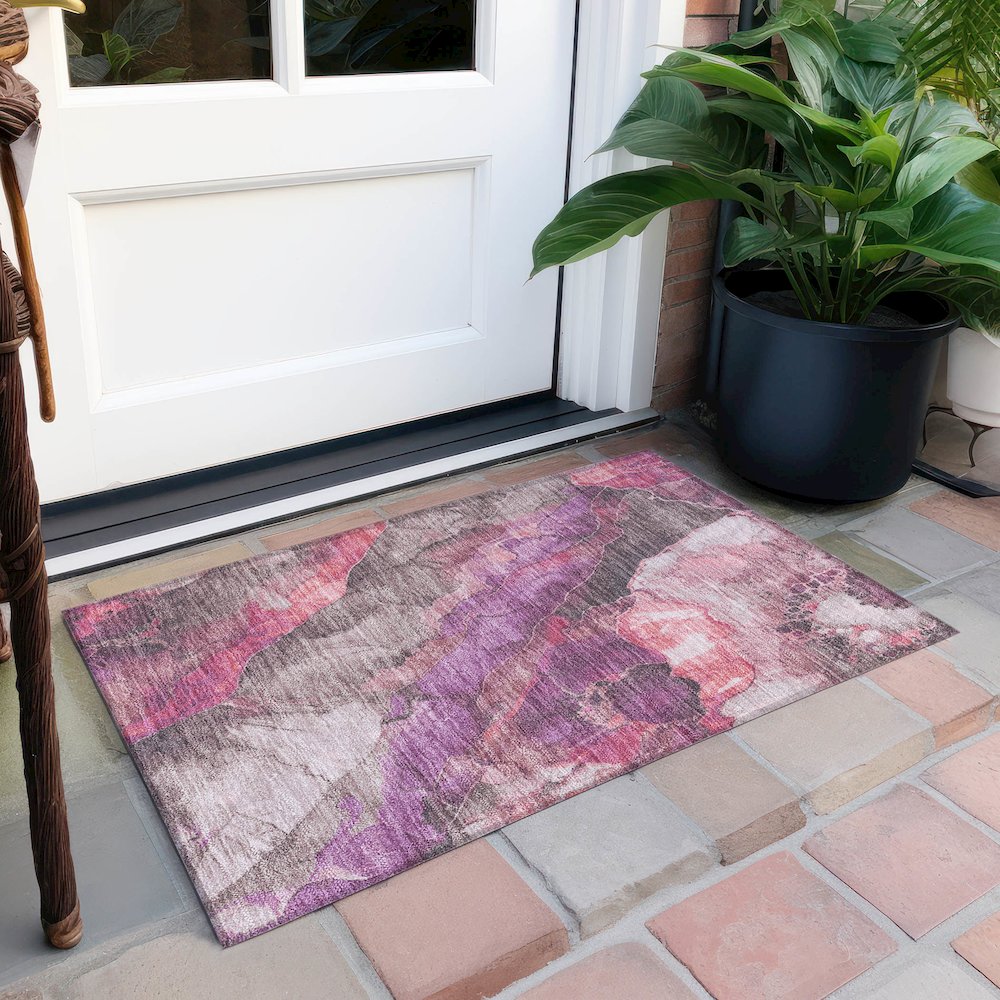 Machine Washable Indoor/Outdoor Chantille Blush 1'8" x 2'6" Rug. Picture 6