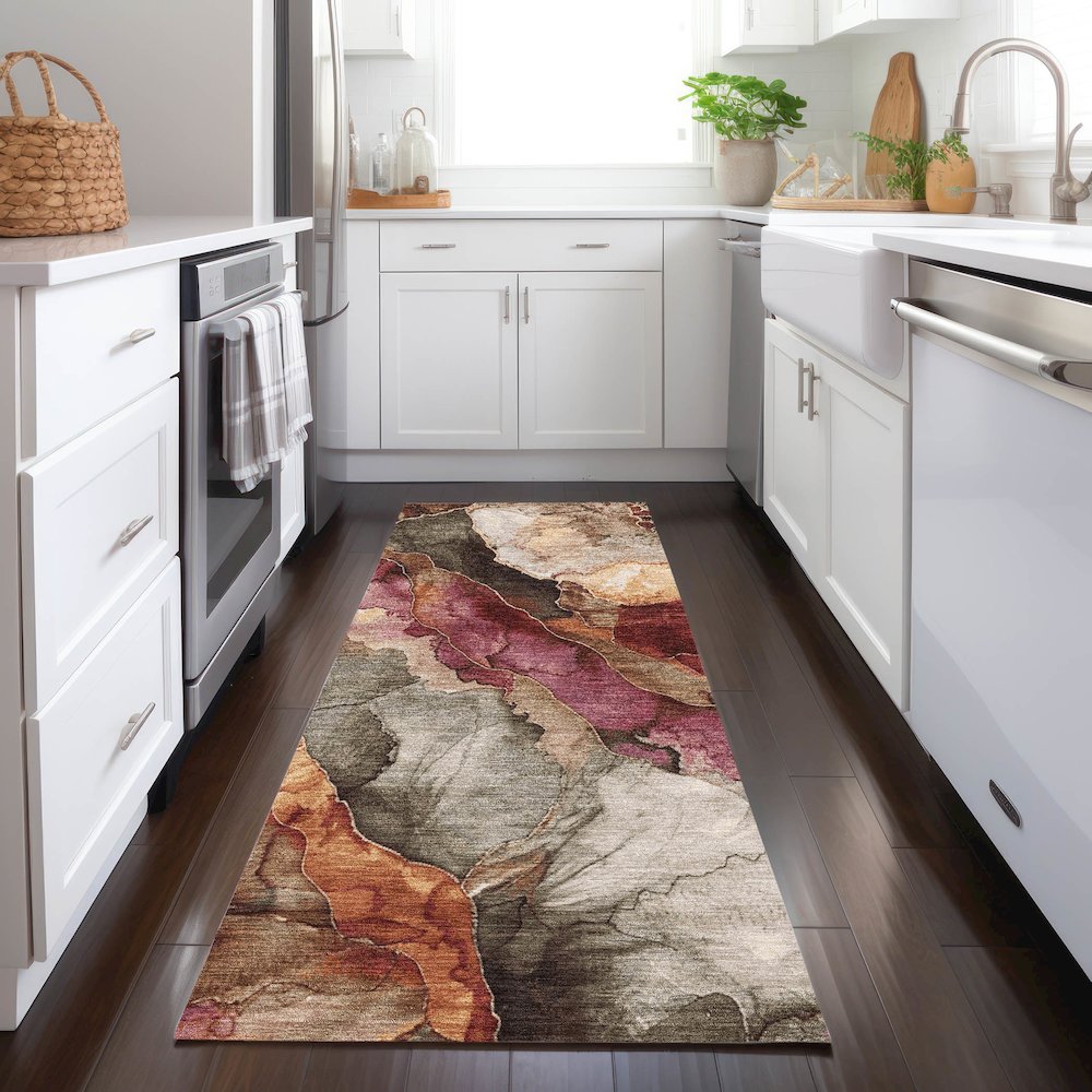 Machine Washable Indoor/Outdoor Chantille Khaki 2'3" x 7'6" Runner Rug. Picture 5