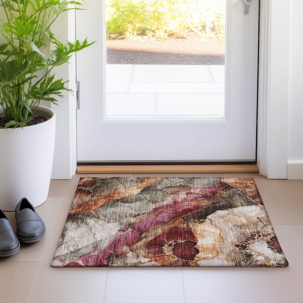 Machine Washable Indoor/Outdoor Chantille Khaki 1'8" x 2'6" Rug. Picture 5