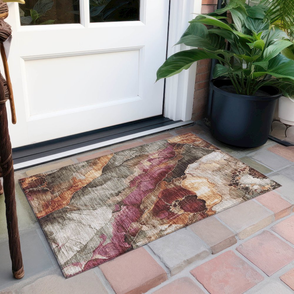 Machine Washable Indoor/Outdoor Chantille Khaki 1'8" x 2'6" Rug. Picture 6