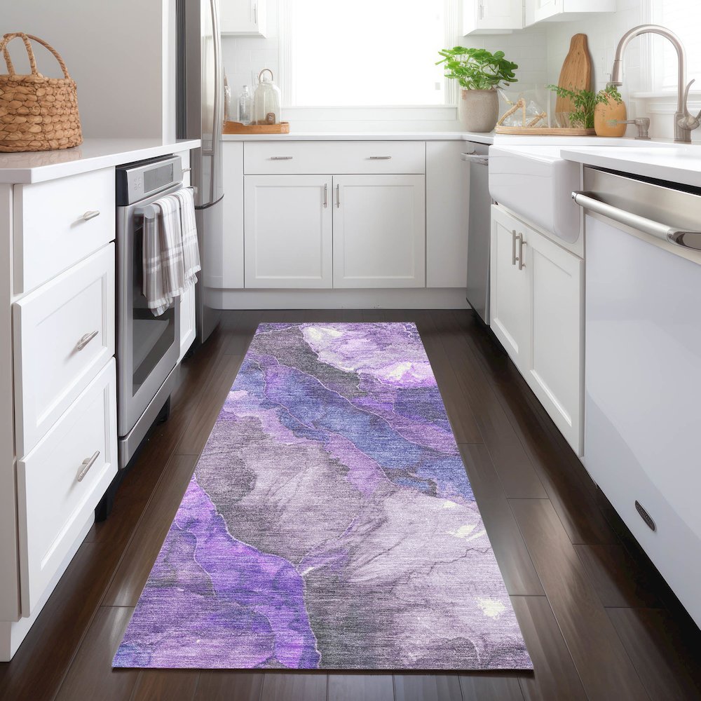 Machine Washable Indoor/Outdoor Chantille Lavender 2'3" x 7'6" Runner Rug. Picture 5