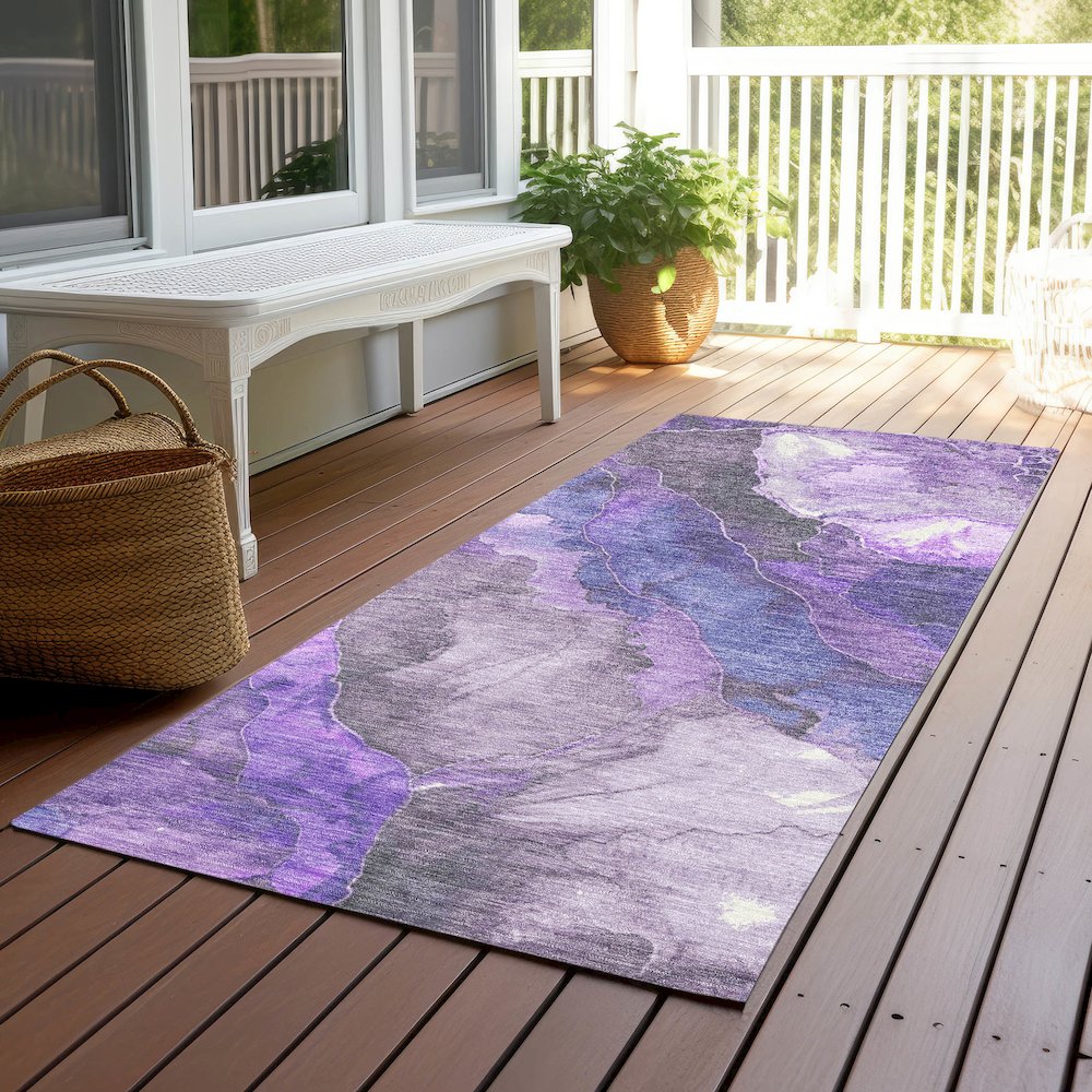 Machine Washable Indoor/Outdoor Chantille Lavender 2'3" x 7'6" Runner Rug. Picture 6