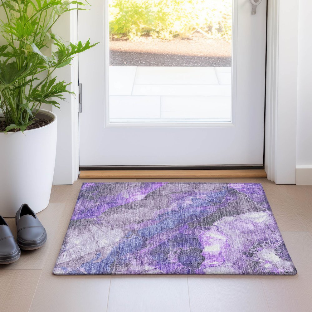 Machine Washable Indoor/Outdoor Chantille Lavender 1'8" x 2'6" Rug. Picture 5