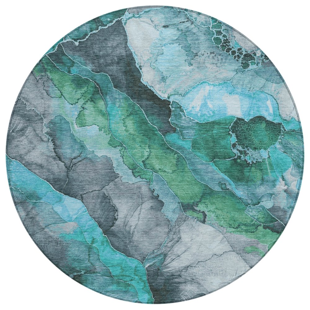 Machine Washable Indoor/Outdoor Chantille Teal 8' x 8' Round Rug. Picture 1