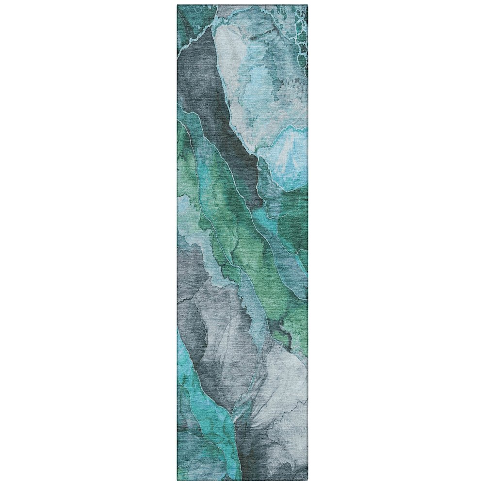Machine Washable Indoor/Outdoor Chantille Teal 2'3" x 7'6" Runner Rug. Picture 1