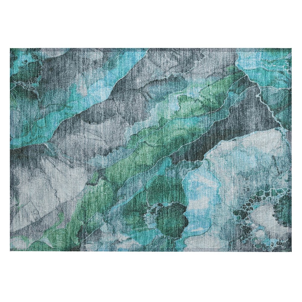 Machine Washable Indoor/Outdoor Chantille Teal 1'8" x 2'6" Rug. Picture 1