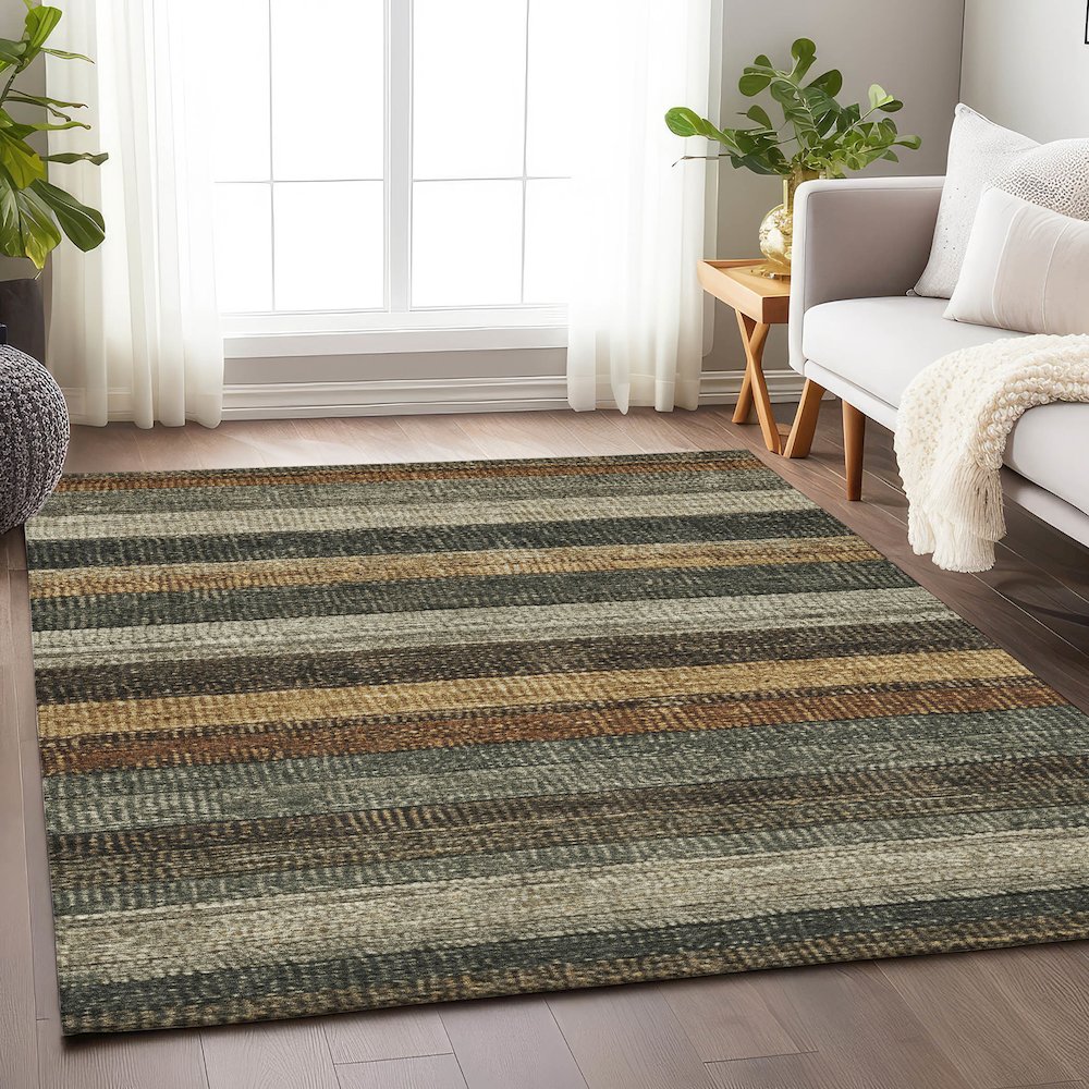 Machine Washable Indoor/Outdoor Chantille Khaki 2'6" x 3'10" Rug. Picture 5