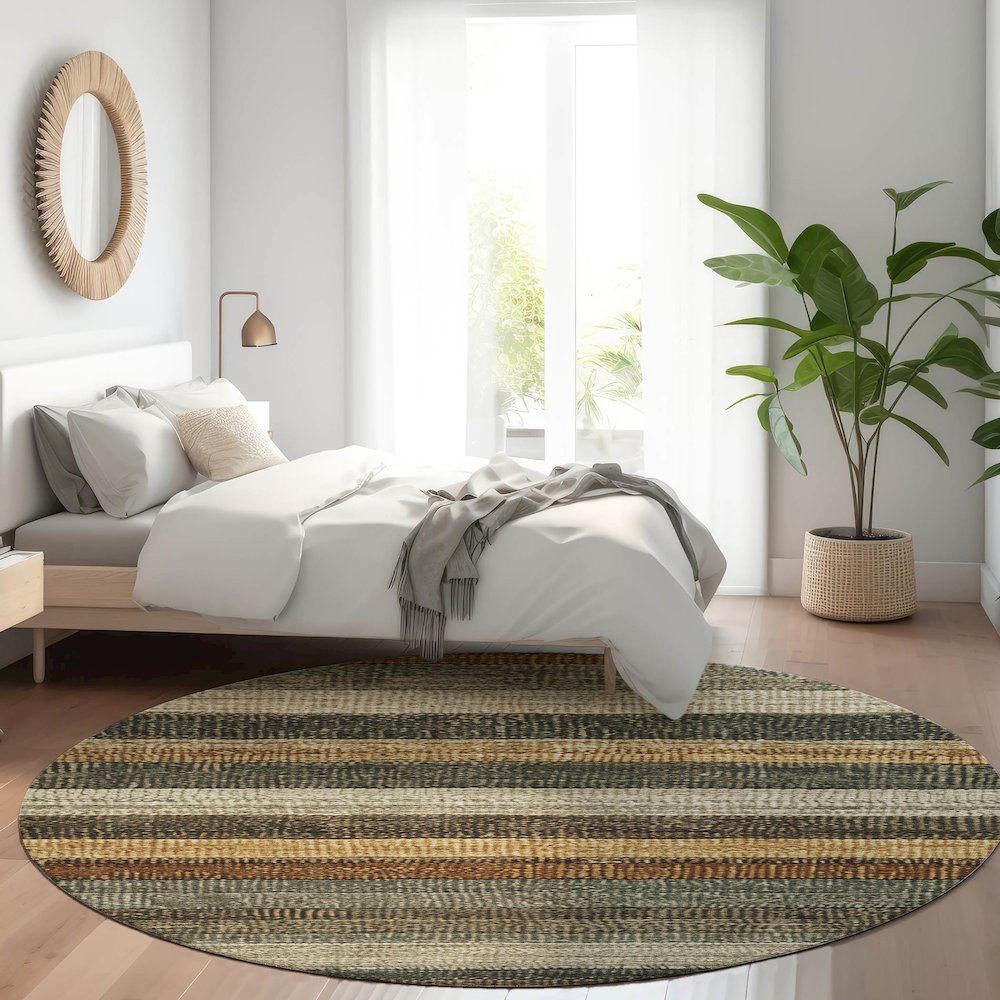 Machine Washable Indoor/Outdoor Chantille Khaki 8' x 8' Round Rug. Picture 5