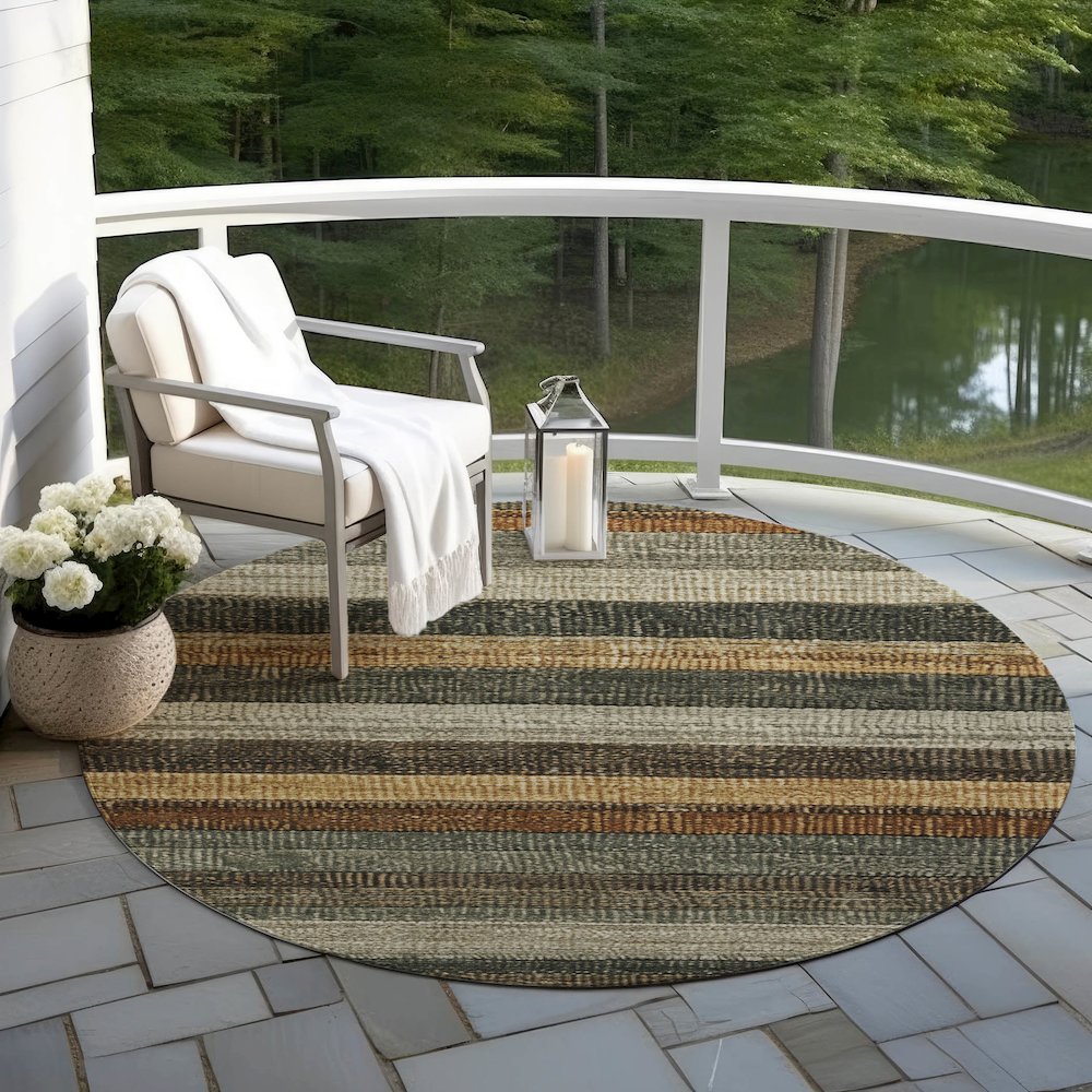 Machine Washable Indoor/Outdoor Chantille Khaki 8' x 8' Round Rug. Picture 6