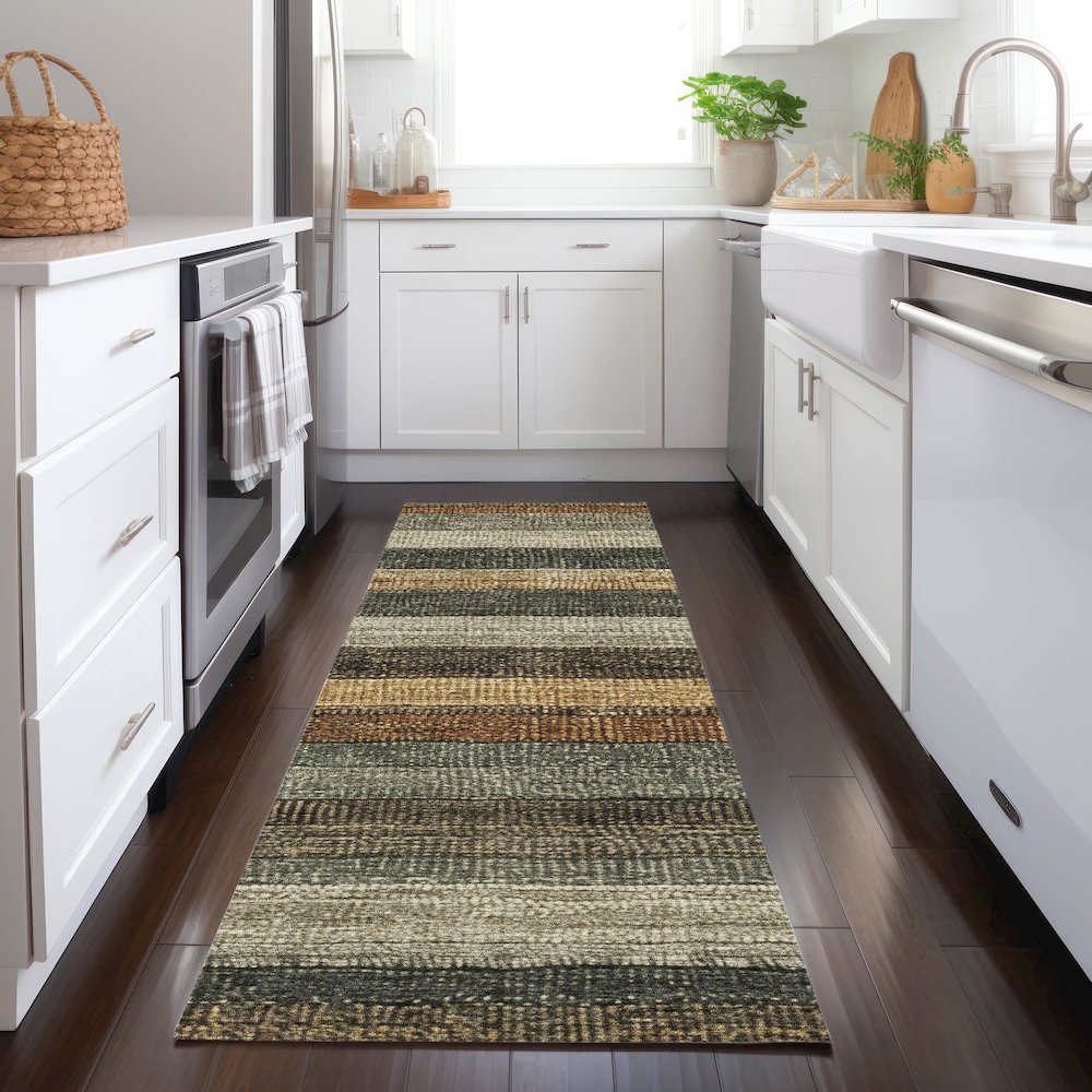 Machine Washable Indoor/Outdoor Chantille Khaki 2'3" x 7'6" Runner Rug. Picture 5
