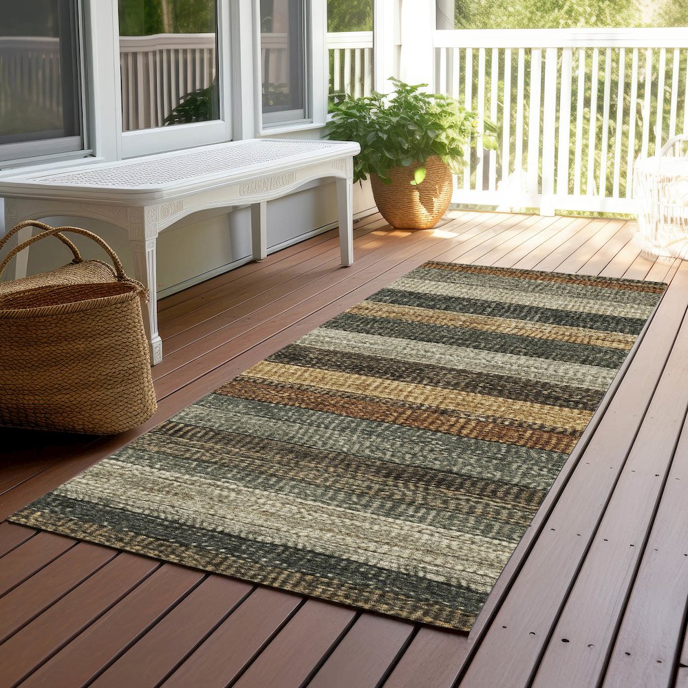 Machine Washable Indoor/Outdoor Chantille Khaki 2'3" x 7'6" Runner Rug. Picture 6