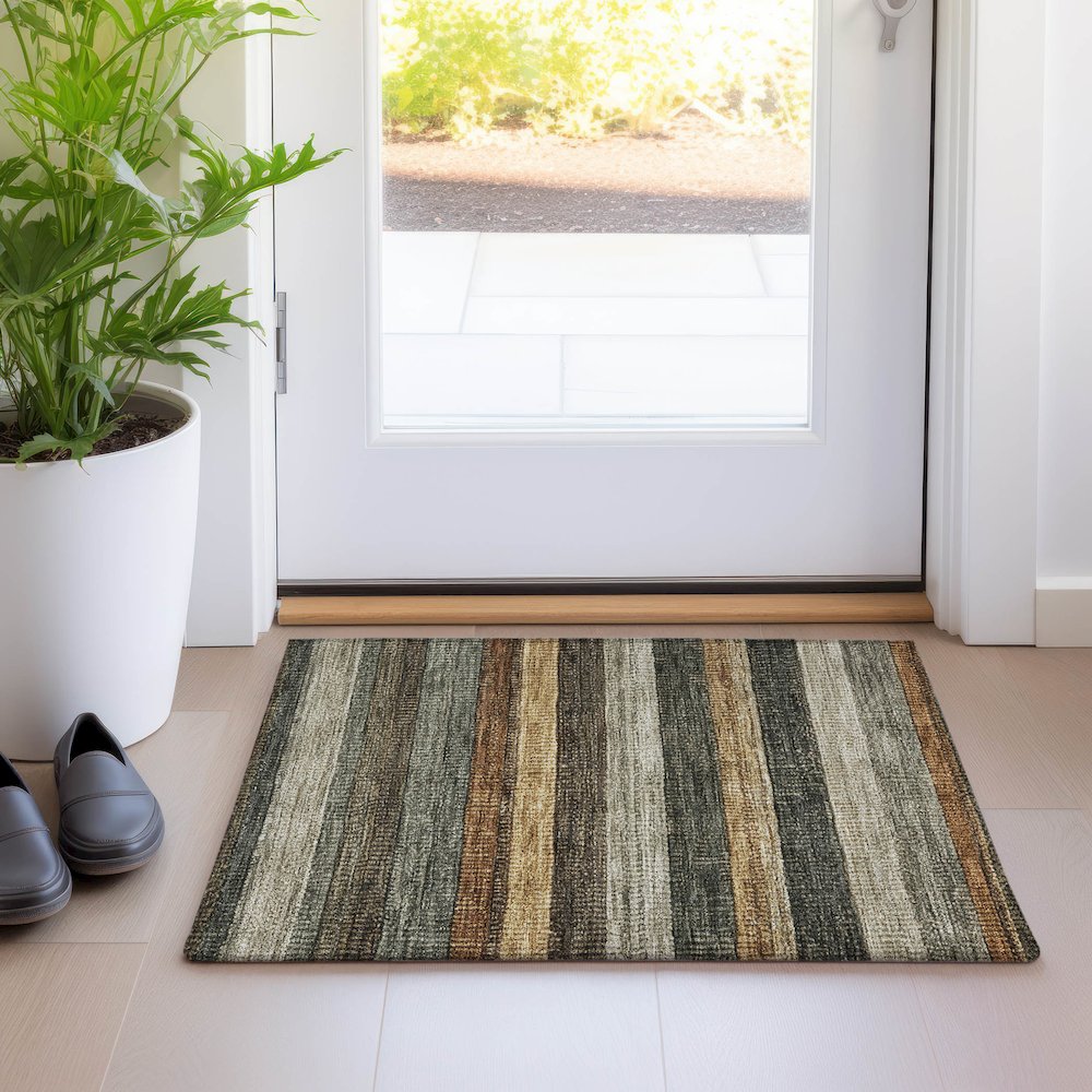 Machine Washable Indoor/Outdoor Chantille Khaki 1'8" x 2'6" Rug. Picture 5
