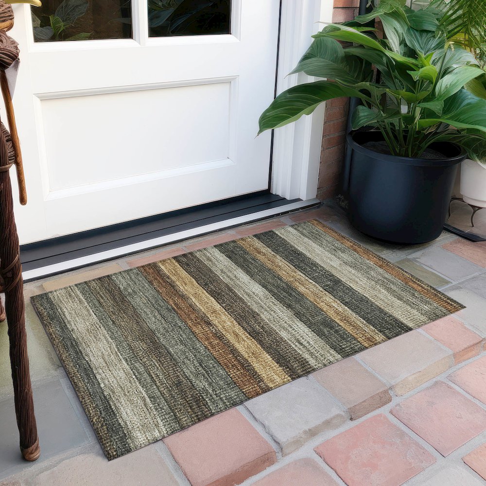 Machine Washable Indoor/Outdoor Chantille Khaki 1'8" x 2'6" Rug. Picture 6