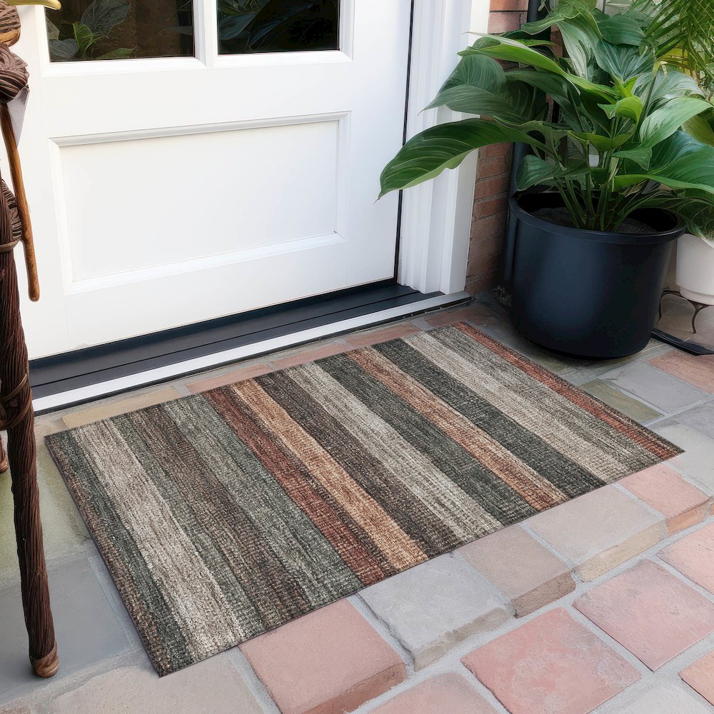 Machine Washable Indoor/Outdoor Chantille Paprika 1'8" x 2'6" Rug. Picture 6