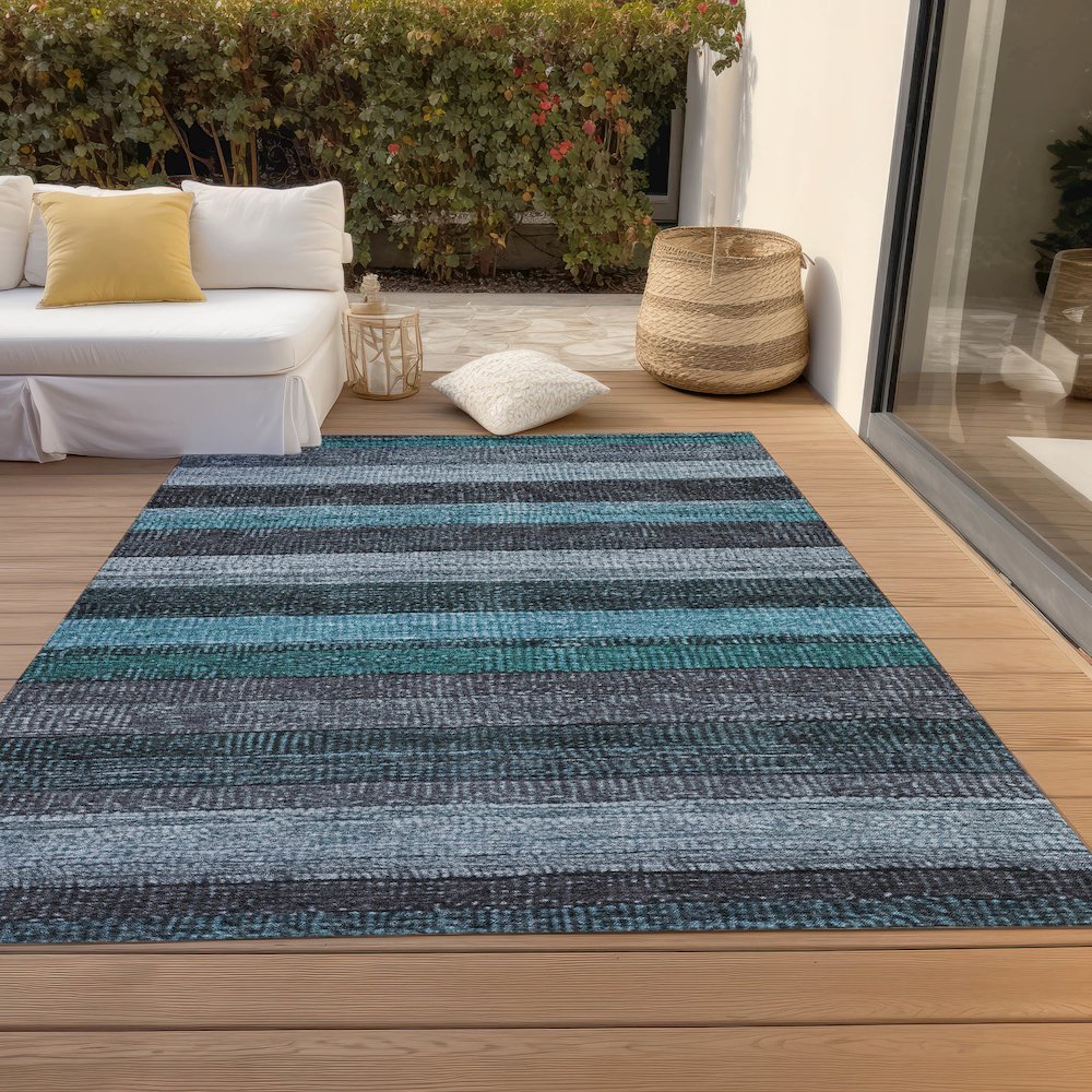 Machine Washable Indoor/Outdoor Chantille Teal 2'6" x 3'10" Rug. Picture 8