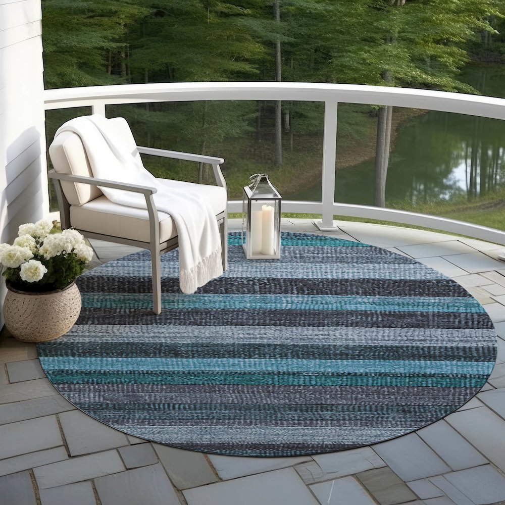 Machine Washable Indoor/Outdoor Chantille Teal 8' x 8' Round Rug. Picture 6