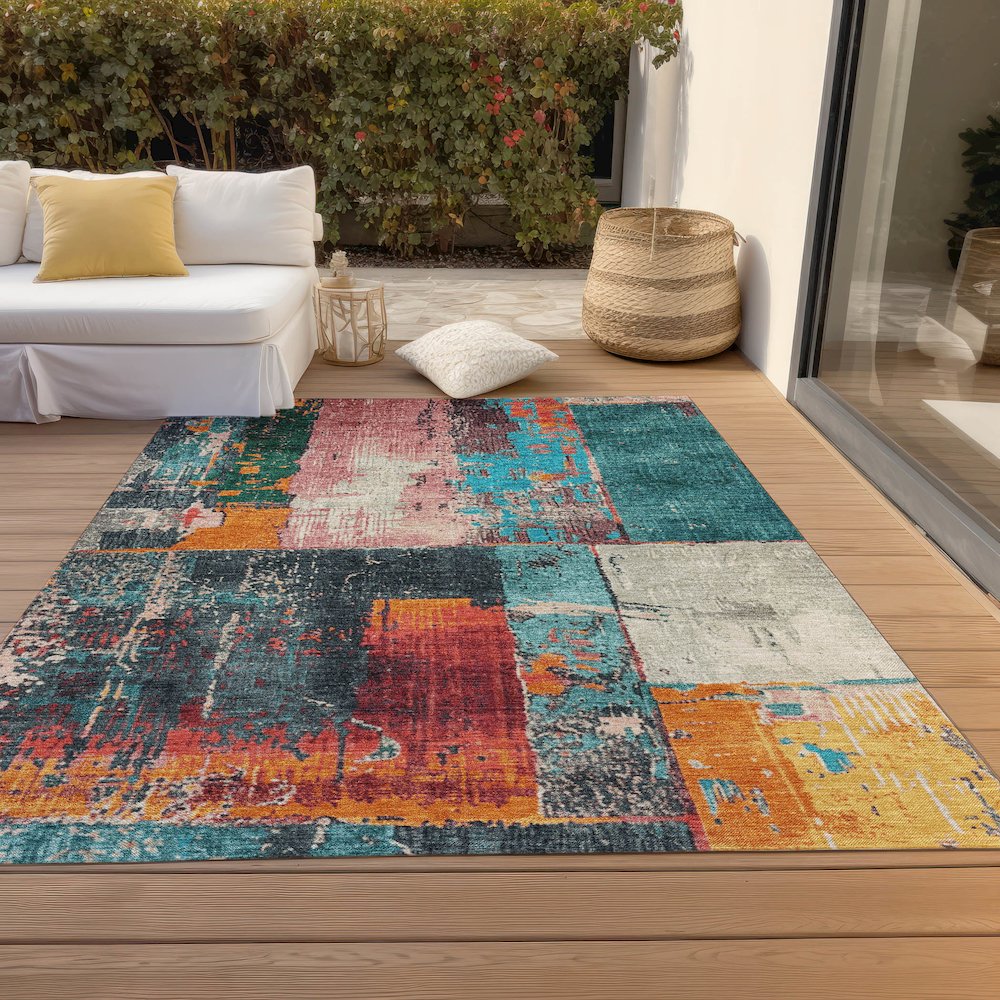 Machine Washable Indoor/Outdoor Chantille Teal 2'6" x 3'10" Rug. Picture 8